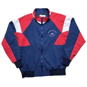 90s VTG Four Seasons Red White Blue Color Block CHEVRON Track Jacket Mens XL